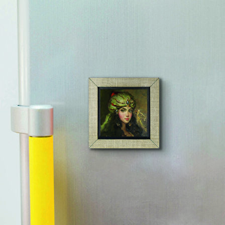 Osmanlı Kadın Çizimi Baskılı MDF  Magnet(KRT-111)Buzdolabı Süsü