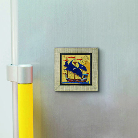 Osmanlı Yelkenlisi Minyatür Baskılı MDF  Magnet(KRT-120)Buzdolabı Süsü
