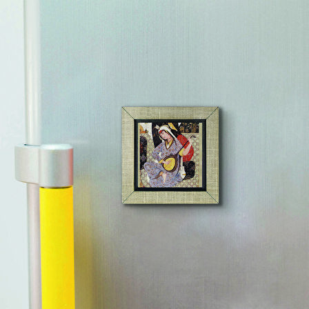 Müzisyen Kadın Minyatür Baskılı MDF  Magnet(KRT-124)Buzdolabı Süsü