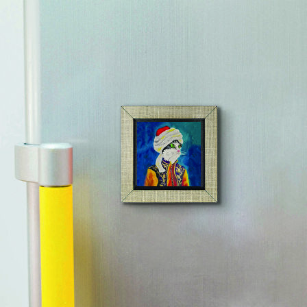 Sarıklı Osmanlı Kedisi Baskılı MDF  Magnet(KRT-067)Buzdolabı Süsü