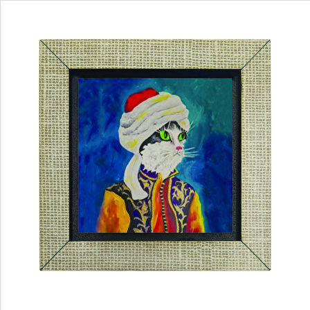 Sarıklı Osmanlı Kedisi Baskılı MDF  Magnet(KRT-067)Buzdolabı Süsü