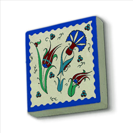 İznik Çini Lale ve Karanfil Baskılı Doğaltaş  Magnet(KD-035)Buzdolabı Süsü