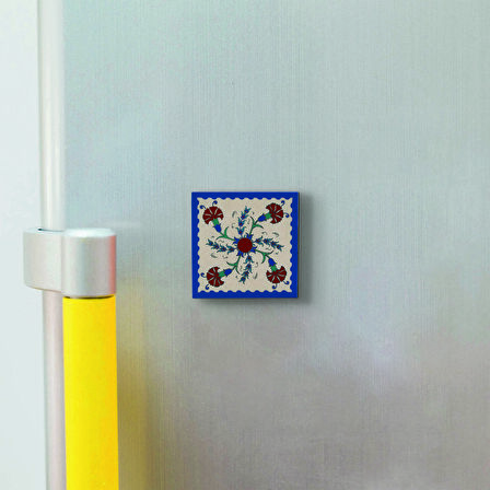 Türk Çini Deseni Karanfil Baskılı Doğaltaş  Magnet(KD-038)Buzdolabı Süsü