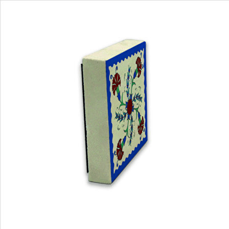 Türk Çini Deseni Karanfil Baskılı Doğaltaş  Magnet(KD-038)Buzdolabı Süsü