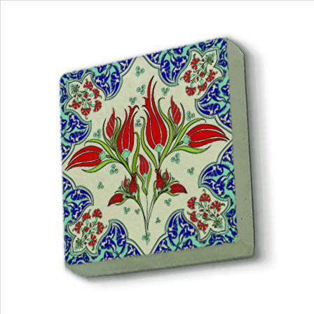 Çini Desen Lale Baskılı Doğaltaş  Magnet(KD-039)Buzdolabı Süsü
