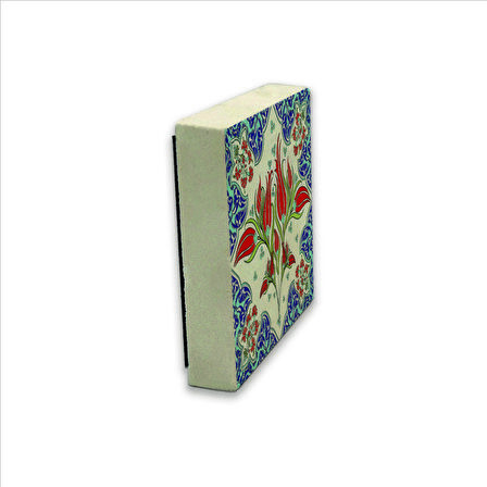 Çini Desen Lale Baskılı Doğaltaş  Magnet(KD-039)Buzdolabı Süsü
