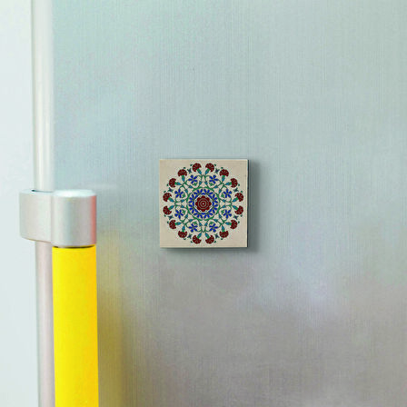 İznik Çini Desen Baskılı Doğaltaş  Magnet(KD-041)Buzdolabı Süsü