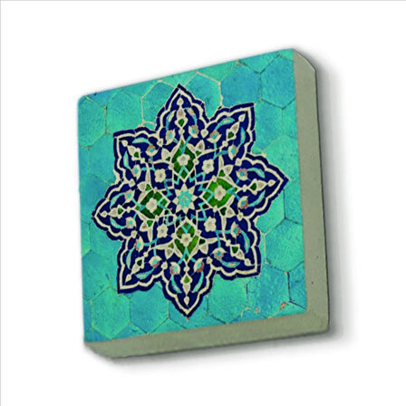 İran Geometrik Çini Desen Baskılı Doğaltaş  Magnet(KD-051)Buzdolabı Süsü