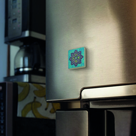 İran Geometrik Çini Desen Baskılı Doğaltaş  Magnet(KD-051)Buzdolabı Süsü