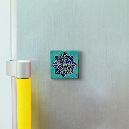 İran Geometrik Çini Desen Baskılı Doğaltaş  Magnet(KD-051)Buzdolabı Süsü