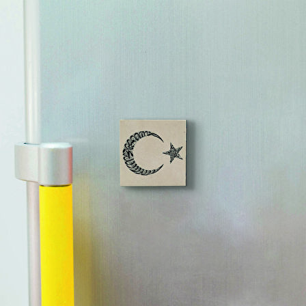 Kelime-i Tevhid (Hilal) Besmele (Yıldız) Baskılı Doğaltaş  Magnet(KH-219)Buzdolabı Süsü
