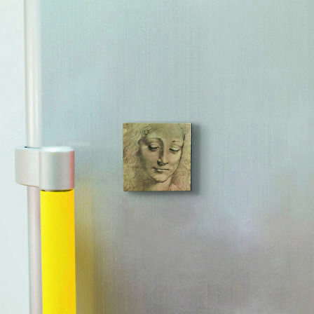 Baş Etüdü (Leonardo Da Vinci) Baskılı Doğaltaş  Magnet(KRG-138)Buzdolabı Süsü