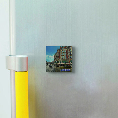 Amsterdam Görseli Baskılı Doğaltaş  Magnet(KRG-014)Buzdolabı Süsü