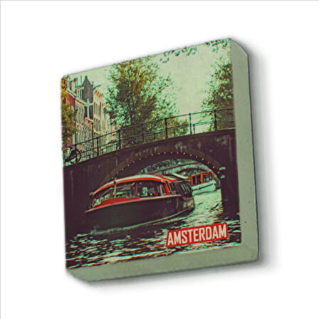 Amsterdam Görseli Baskılı Doğaltaş  Magnet(KRG-016)Buzdolabı Süsü