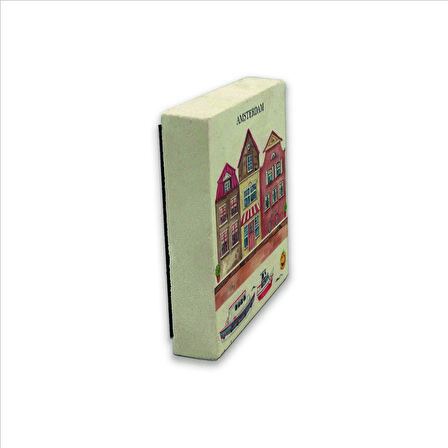 Amsterdam Görseli Baskılı Doğaltaş  Magnet(KRG-018)Buzdolabı Süsü