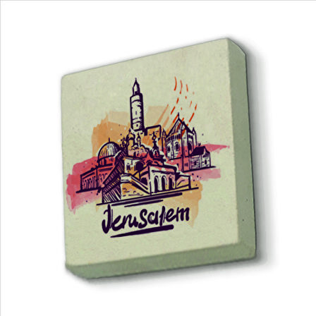 Kudüs Görseli Baskılı Doğaltaş  Magnet(KRG-067)Buzdolabı Süsü