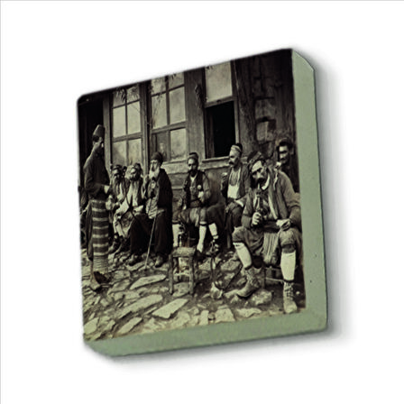 İstanbul’da bir Kahvehane (Fotoğraf, 1905) Baskılı Doğaltaş  Magnet(KRT-136)Buzdolabı Süsü