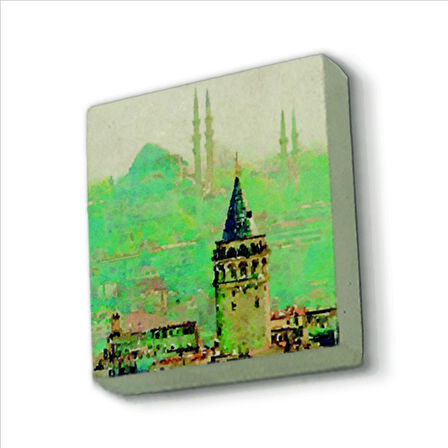 Galata Kulesi + Süleymaniye Camii Baskılı Doğaltaş  Magnet(KRT-023)Buzdolabı Süsü