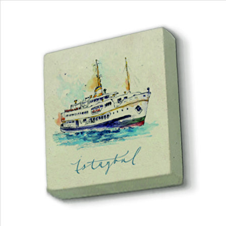 İstanbul Vapur Baskılı Doğaltaş  Magnet(KRT-034)Buzdolabı Süsü