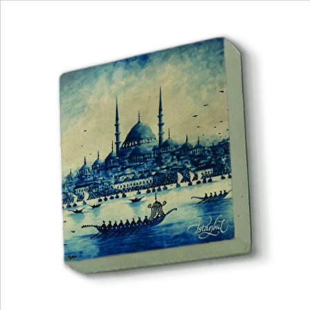 Eminönü Yeni Camii (Fantastik Çizim) Baskılı Doğaltaş  Magnet(KRT-042)Buzdolabı Süsü
