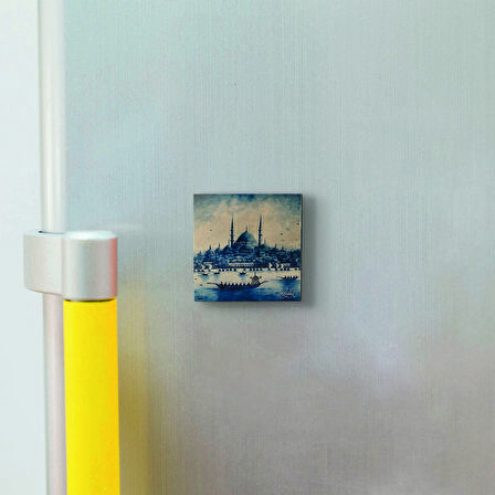 Eminönü Yeni Camii (Fantastik Çizim) Baskılı Doğaltaş  Magnet(KRT-042)Buzdolabı Süsü