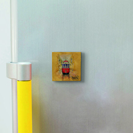 Nostaljik Tramvay Baskılı Doğaltaş  Magnet(KRT-045)Buzdolabı Süsü