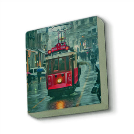 Nostaljik Tramvay Baskılı Doğaltaş  Magnet(KRT-048)