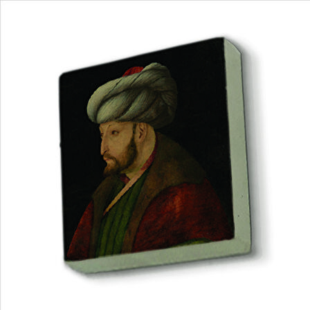 Fatih Sultan Mehmet (Gentile Bellini çizimi,1481) Baskılı Doğaltaş  Magnet(KRT-090)Buzdolabı Süsü
