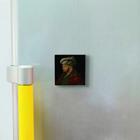 Fatih Sultan Mehmet (Gentile Bellini çizimi,1481) Baskılı Doğaltaş  Magnet(KRT-090)Buzdolabı Süsü