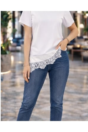 Asimetrik Kesim Oversize Bluz Saten ve Dantel Kombinli