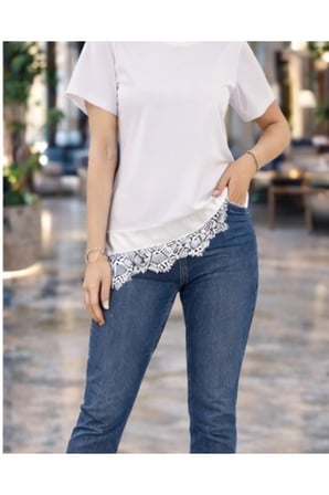 Asimetrik Kesim Oversize Bluz Saten ve Dantel Kombinli