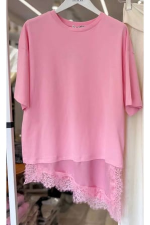 Asimetrik Kesim Oversize Bluz Saten ve Dantel Kombinli