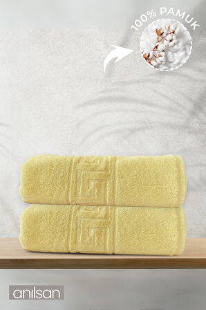 2'li Sarı Greek Banyo Havlusu - 70x140 Cm, 490 Gr, %100pamuk, Spa Ve Otel Havlusu