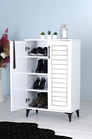 Mistik Home Luna 2 Kapaklı 4 Bölmeli Modern Ayakkabılık - Beyaz | 70x108x35 Cm