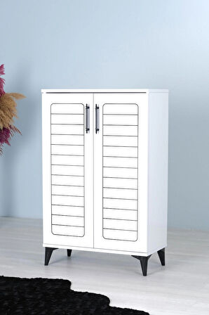 Mistik Home Luna 2 Kapaklı 4 Bölmeli Modern Ayakkabılık - Beyaz | 70x108x35 Cm
