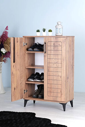 Mistik Home Luna 2 Kapaklı 4 Bölmeli Modern Ayakkabılık - Çam Desenli | 70x108x35 Cm