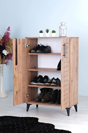 Mistik Home Luna 2 Kapaklı 4 Bölmeli Modern Ayakkabılık - Çam Desenli | 70x108x35 Cm
