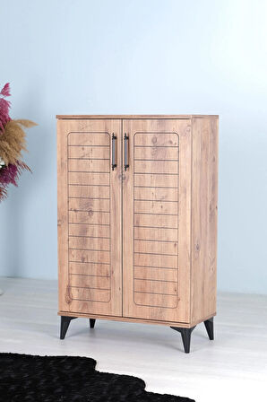Mistik Home Luna 2 Kapaklı 4 Bölmeli Modern Ayakkabılık - Çam Desenli | 70x108x35 Cm