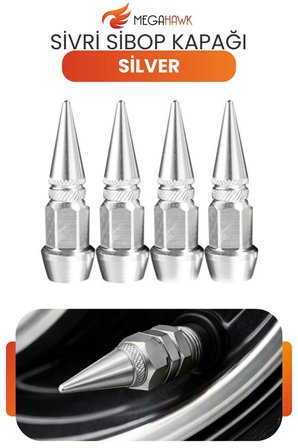 Sivri Sibop Kapağı Silver Metal 4 Lü Set Universal Lastik Sibop Koruyucu Kapak
