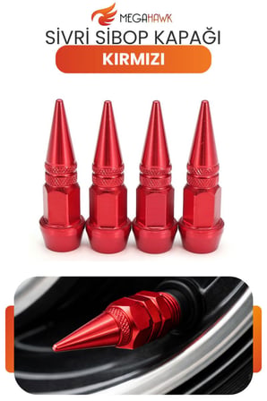 Sivri Sibop Kapağı Kırmızı Metal 4 Lü Set Universal Lastik Sibop Koruyucu Kapak