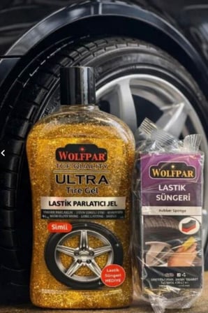 Lastik Parlatıcı Jel Altın Renk Simli 500 ml + Lastik Süngeri Hediyeli Parlaklık Koruma