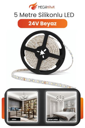 24V Dış Mekan M/60 2835 Beyaz LED Şerit – 5 Metre, Kesilebilir ve Eklenebilir
