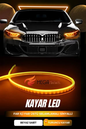 2 Renkli Kayar Sinyalli Far Üstü & Far İçi Gündüz Ledi – 60 cm (Beyaz + Sarı)