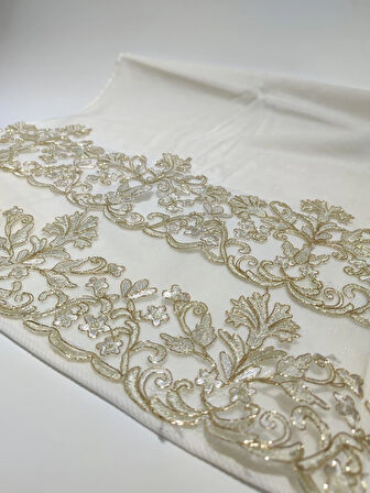 BEYAZ KADİFE SARI GÜPÜRLÜ ÇİÇEK DESENLİ HAVLU