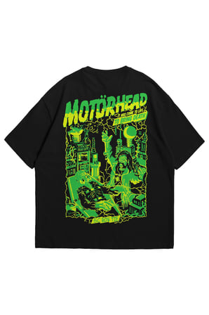 Kadın Erkek Siyah Motörhead Tesla Baskılı Oversize Bisiklet Yaka Kısa Kollu T-Shirt