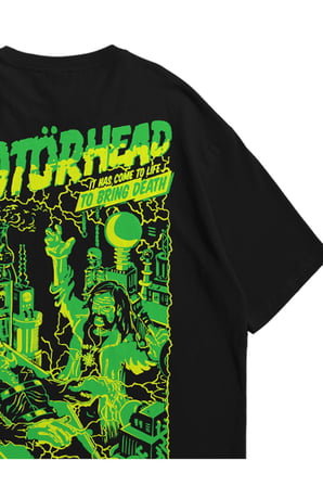 Kadın Erkek Siyah Motörhead Tesla Baskılı Oversize Bisiklet Yaka Kısa Kollu T-Shirt
