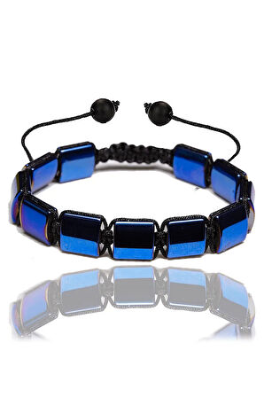 Sertifikalı Kare Mavi Hematit Taşı Bileklik - Makrome
