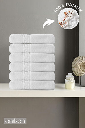 6'lı Beyaz Greek Mini El, Yüz Havlusu 75Gr. - 30x50 Cm, %100 Pamuk, Spa Ve Otel Havlusu