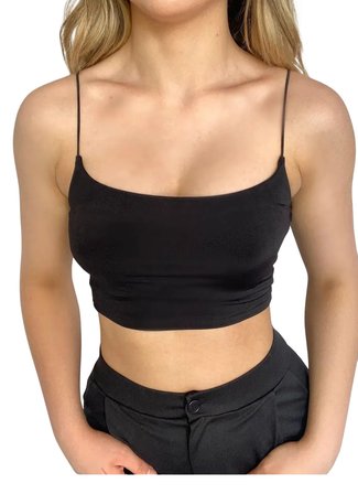 Askılı Crop  Bluz-SİYAH