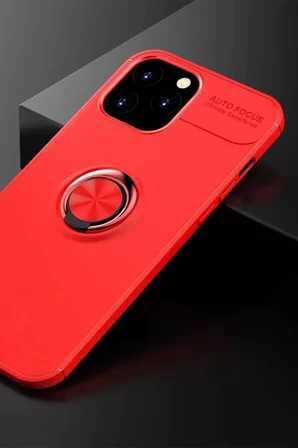 Newface Apple iPhone 12 Pro Max Kılıf Range Yüzüklü Silikon - Kırmızı